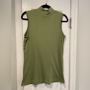 Extra Touch Size 1X Sage Green Mock Neck Pullover Sleeveless Ribbed Top Shell